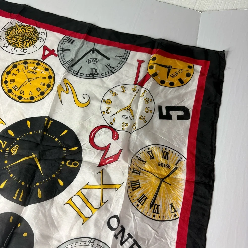 Vintage 1980’s Guess Watches 100% silk clock logo scarf
